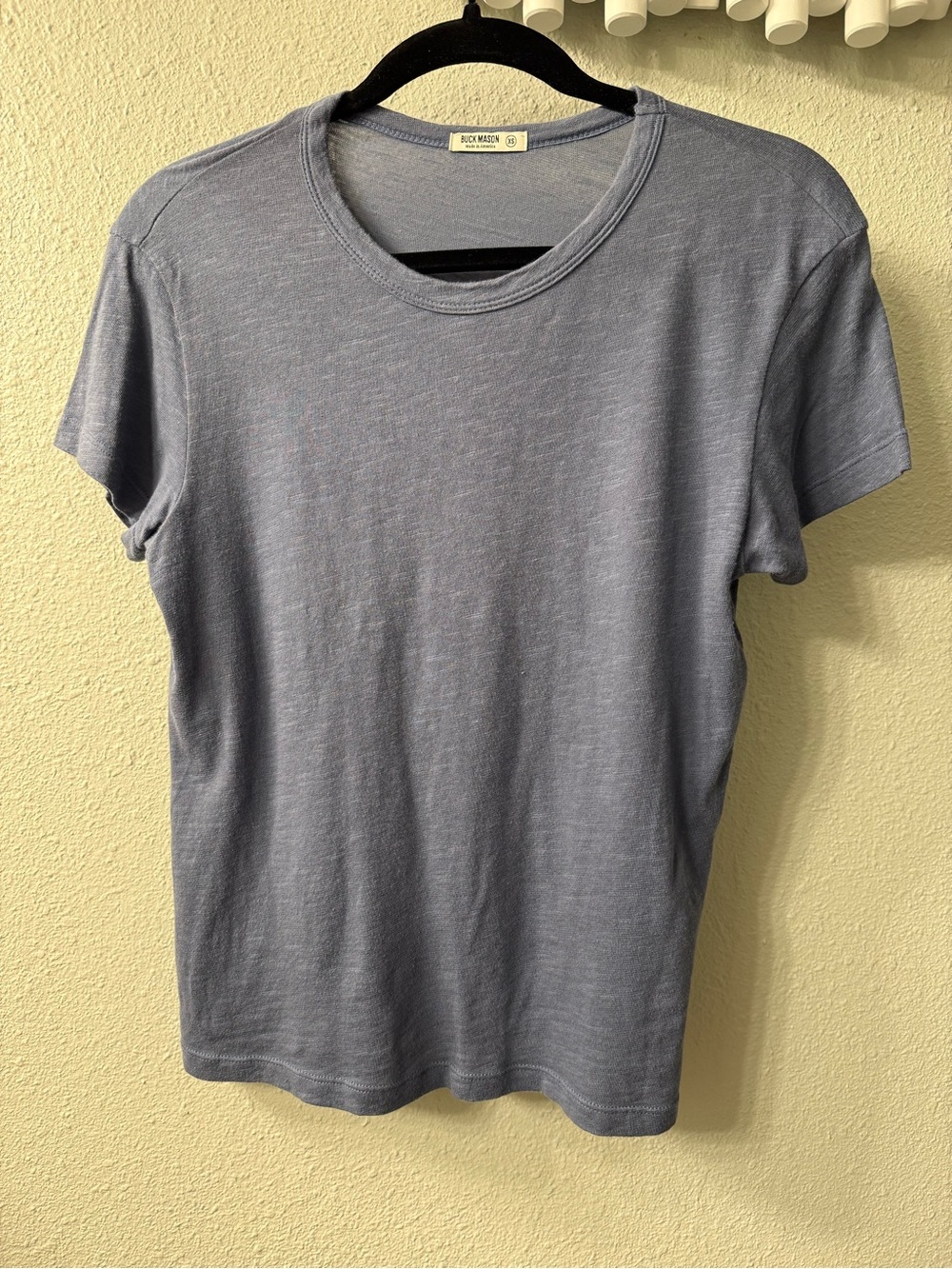 Buck Mason Crewneck Tee in Light Heather Blue